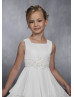 Square Neck Ivory Chiffon Tiered Skirt Pearl Floor Length Flower Girl Dress